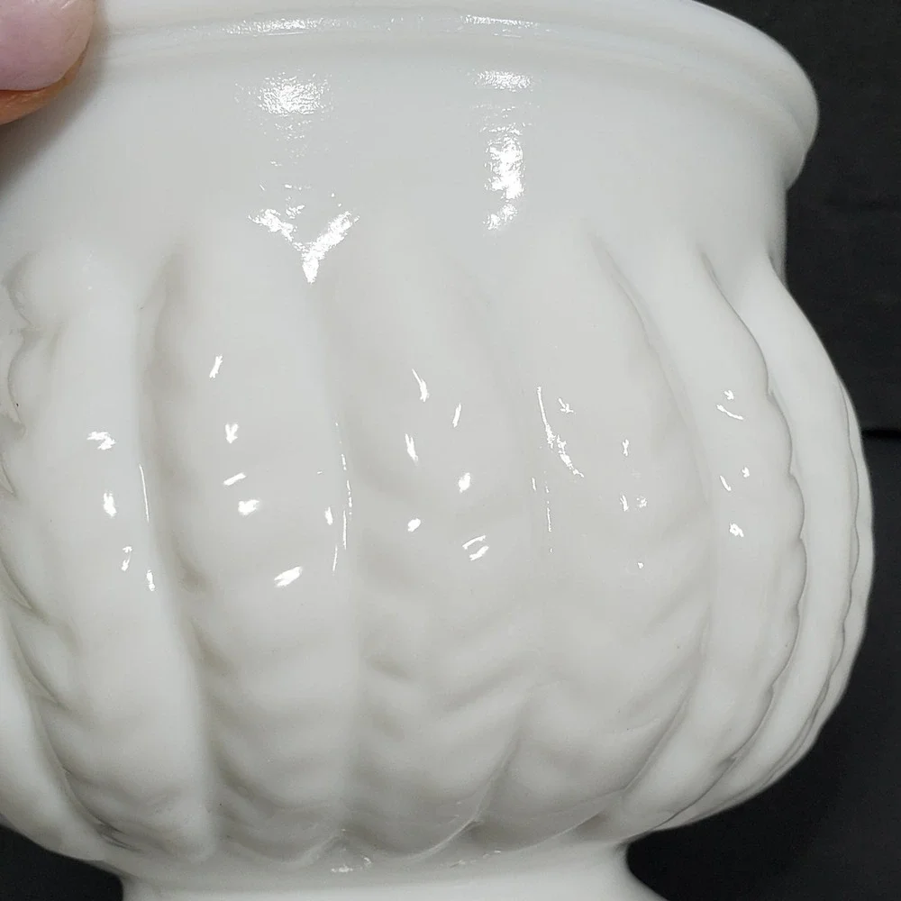 Randall Milk Glass Planter Vase White Footed Scalloped Leaf Pattern 4 inch  High